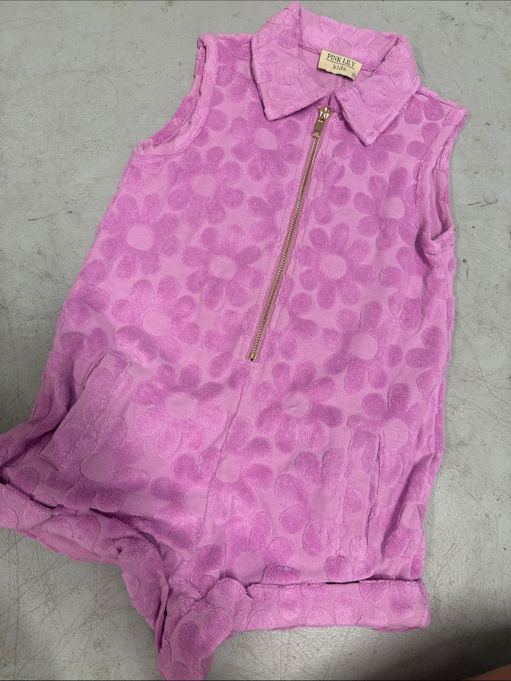 Pink Lily Kids Pink Floral Terry Romper with Zip - BRAND NEW - Tags - 3T